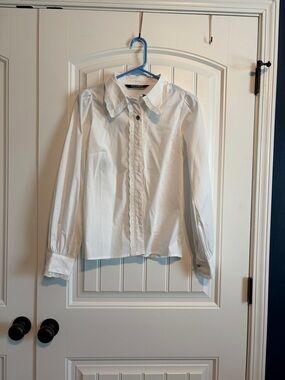 White Lace-Trim Button-Up Shirt for Kids